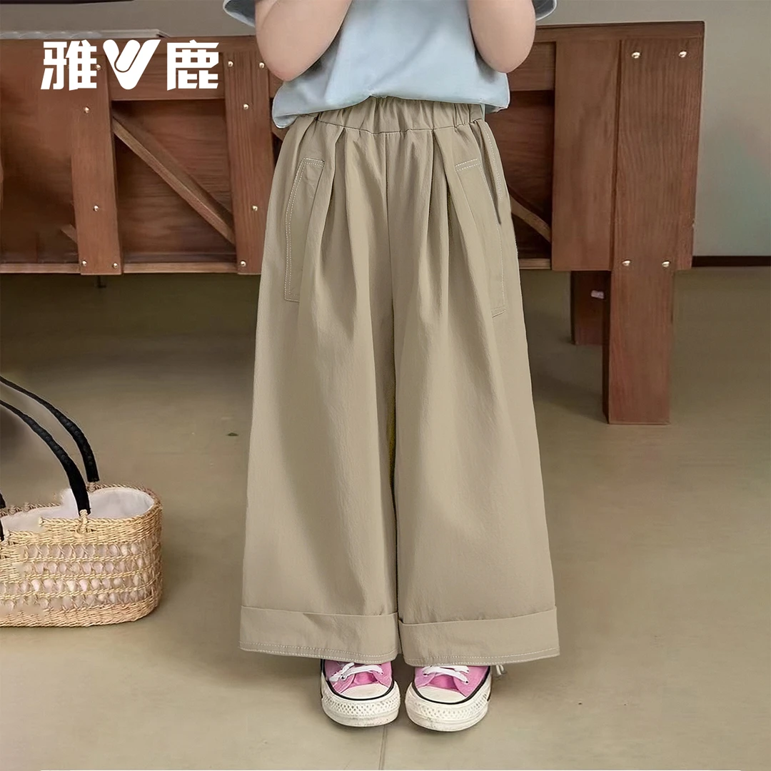 【雅鹿2603009】女童秋装裤子洋气宽松长裤2025款女孩时髦阔腿裤潮