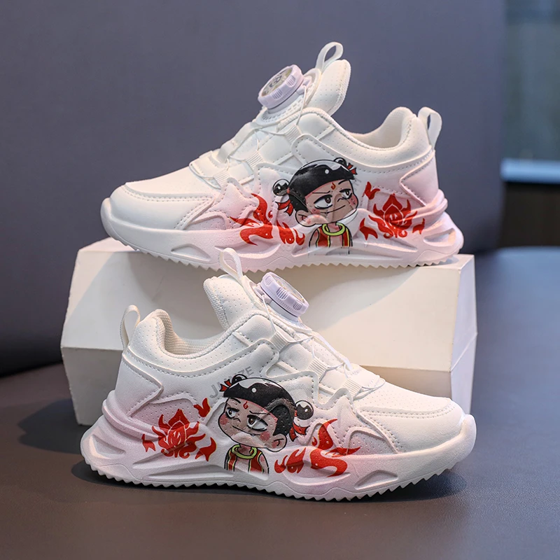 儿童运动鞋敖丙2025新款春秋皮面哪吒学生卡通防滑休闲鞋潮小白鞋