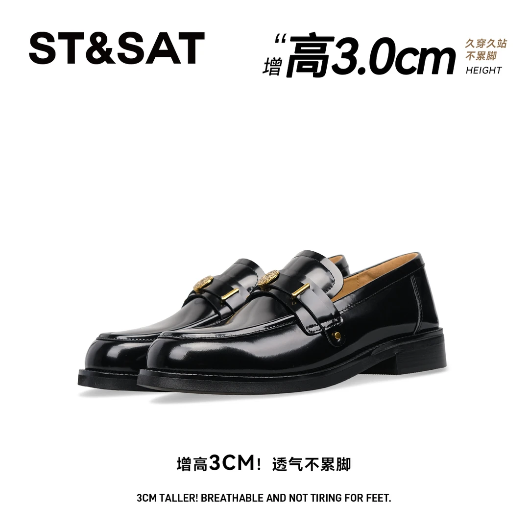 星期六金属幸运扣时尚圆头薄款真皮乐福鞋舒适百搭商务经典女士鞋