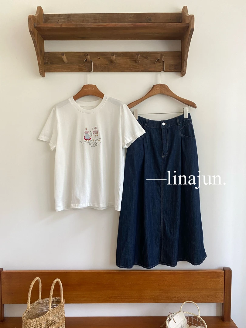 6.22《小王子》夏季新款圆领刺绣正肩短袖T恤薄款百搭牛仔半身裙