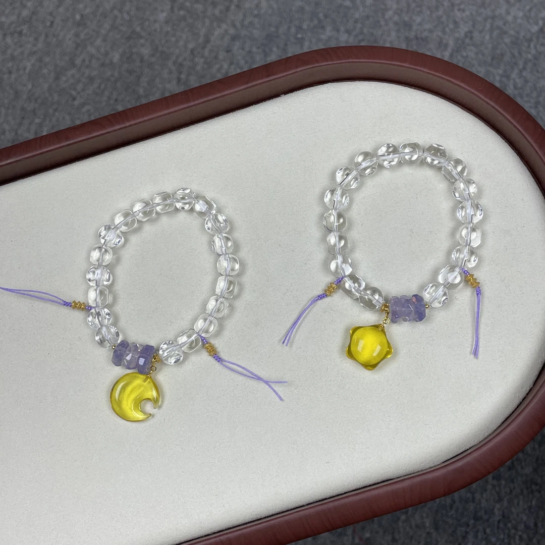 •天然琥珀蜜蜡星月白水晶设计手链B90两款可选哦