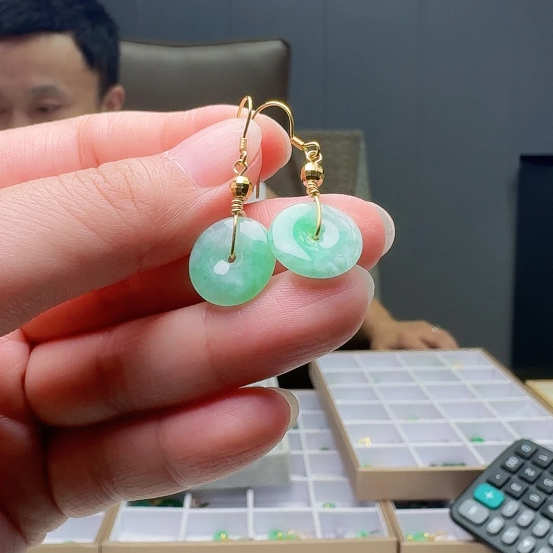 翡翠银S925镶嵌耳饰天然