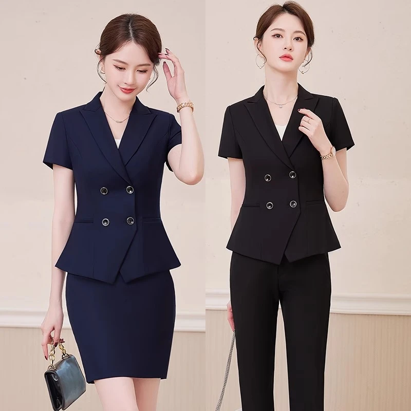 职业西装套装女2025夏季薄款小西服外套正装气质售楼部工作服裙女