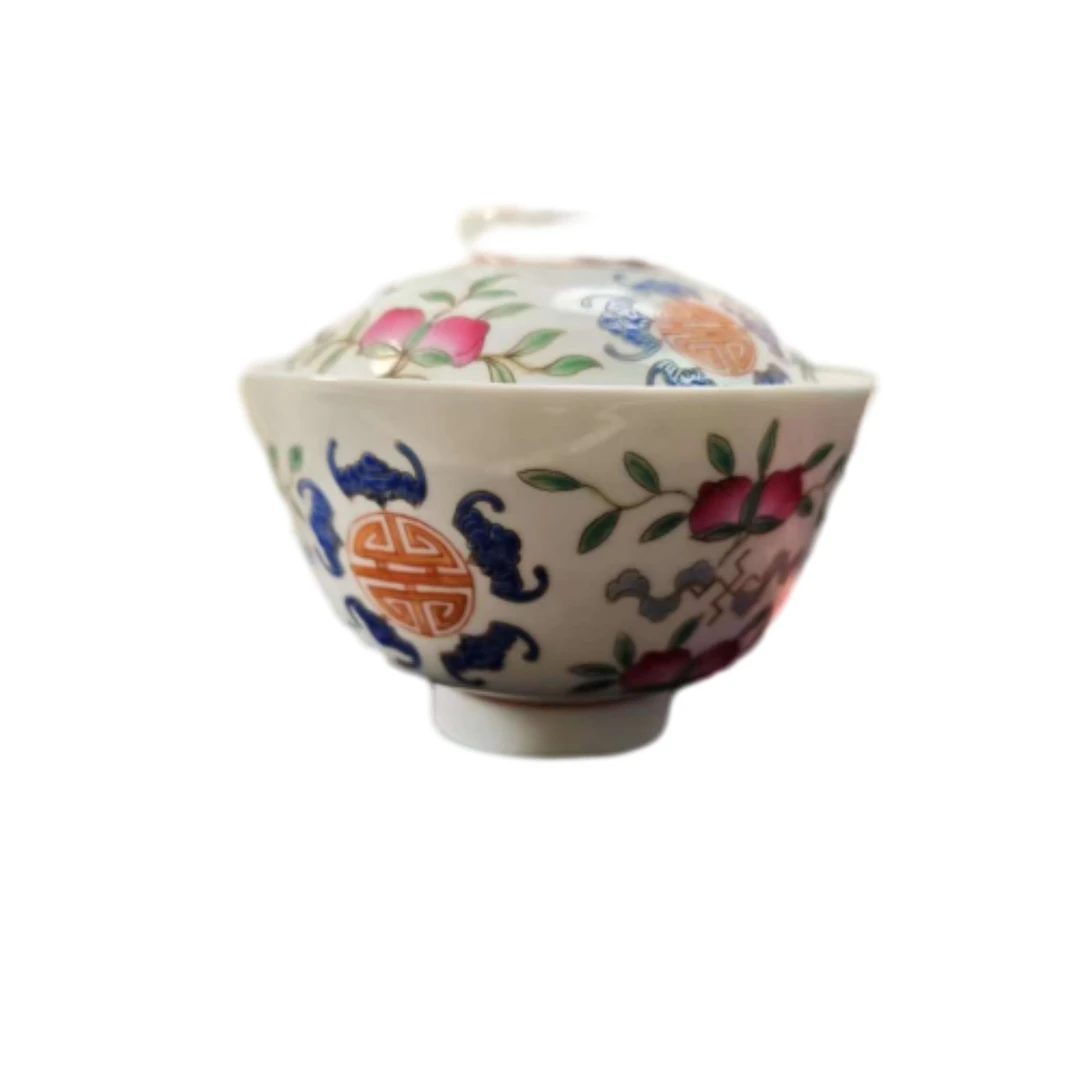 AS123 清同治二才粉彩盖碗