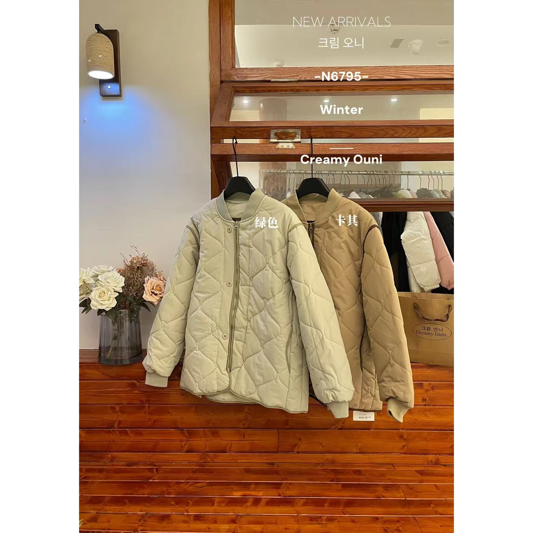 OUNi（9ON6795#）江南老师 圆领螺纹棉服宽松外套12-13