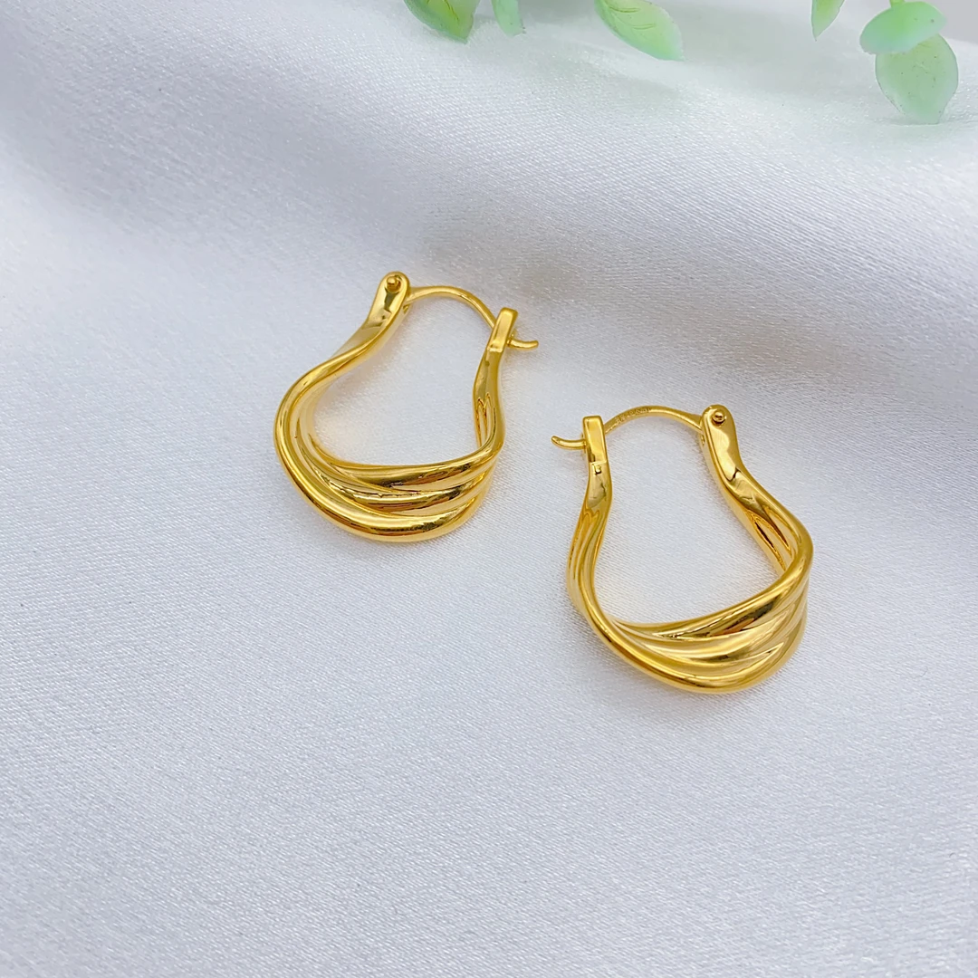 老庙黄金2 足金5D港风时尚气质港风耳扣5.25克