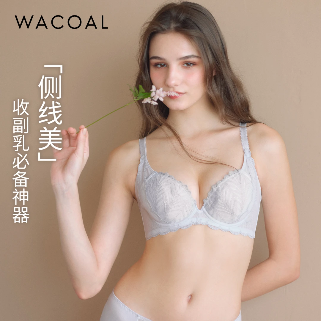 华歌尔文胸秋冬轻薄升级刺绣内衣聚拢侧收胸罩WB3433