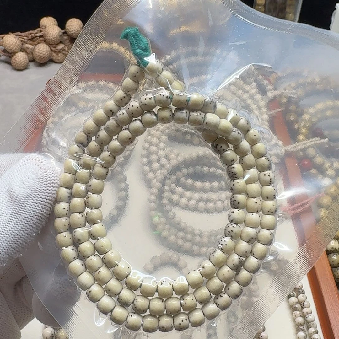手串星月菩提石玉料6/5鼓珠无月通体留白小细星多圈以走色