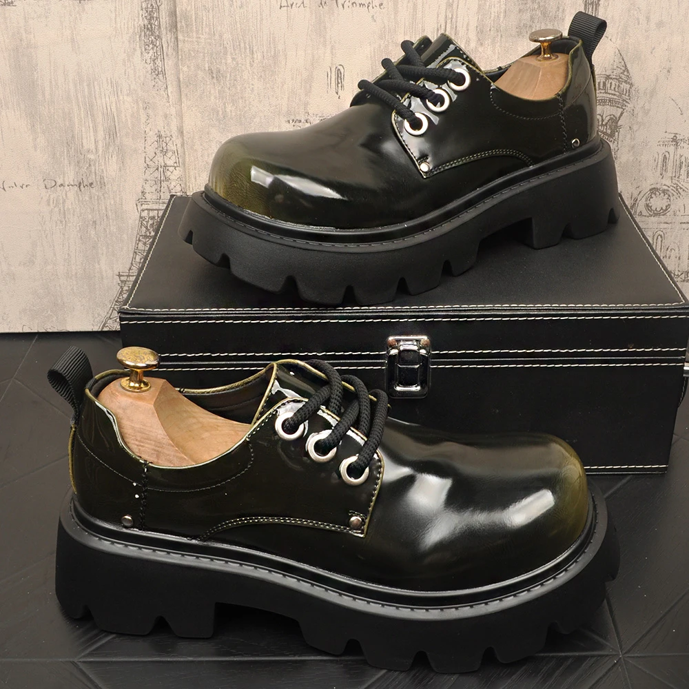 鞋子厚底增高商务休闲鞋亮面个性大头男士皮鞋英伦百搭正装真皮鞋