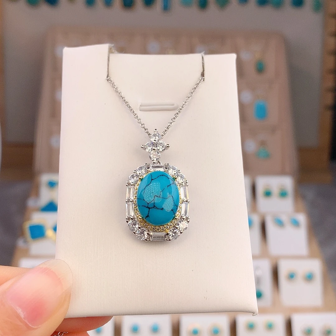 绿松石银S925镶嵌吊坠(不含链)