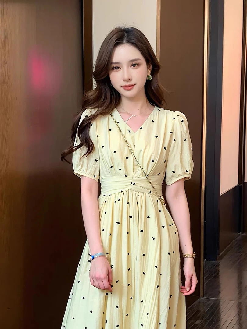 B138新中式显瘦气质复古优雅中长款裙子