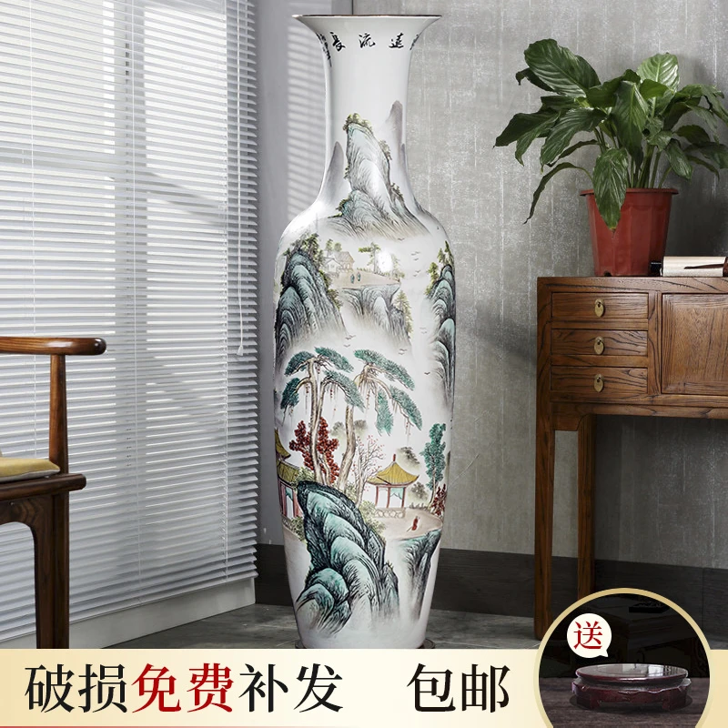 源远流长高端手绘陶瓷大花瓶景德镇客厅酒店别墅开业落地摆件送礼
