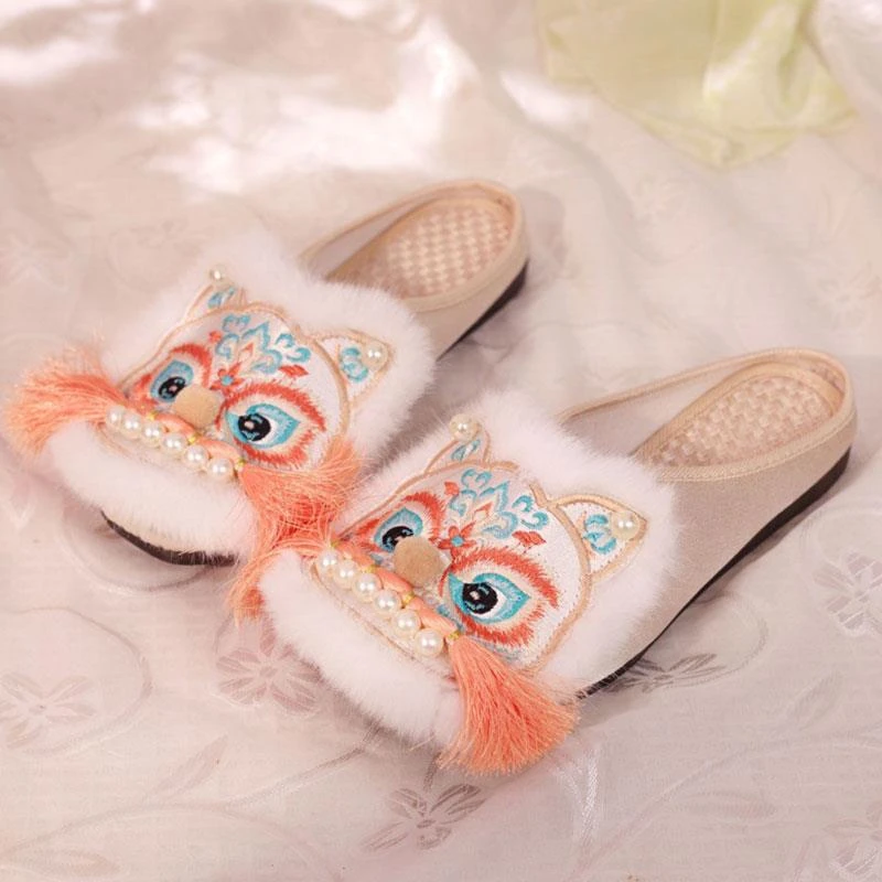 国潮平底拖鞋民俗风舒适布拖鞋女非遗手工虎头鞋居家新中式老虎鞋