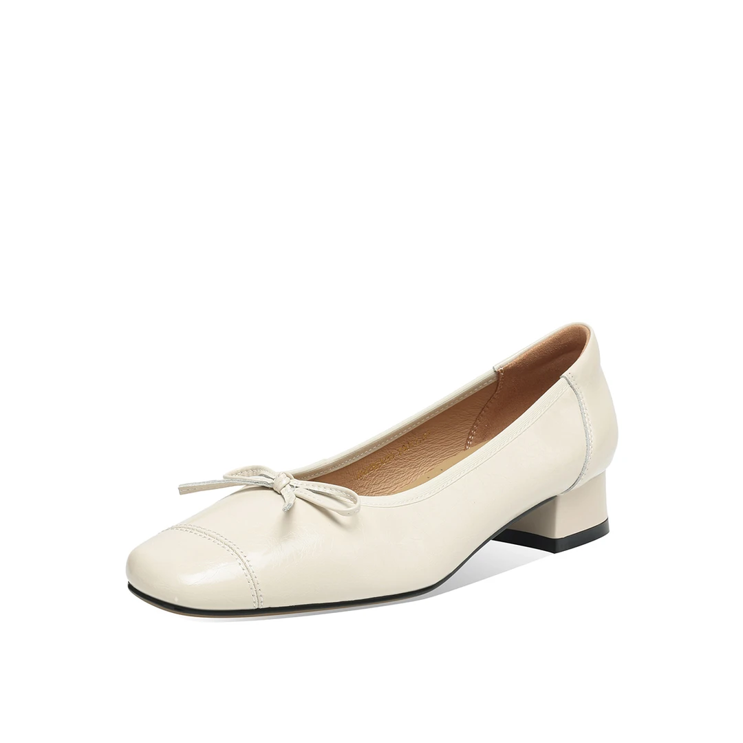 【阿楠anan】女鞋浅口妈妈鞋浅口中跟粗跟皮鞋圆头蝴蝶单鞋960255