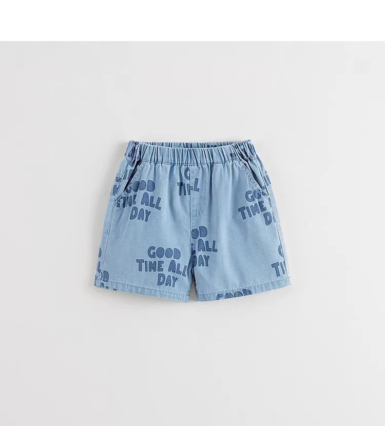 MARC&JANIE/马克珍妮浅蓝色牛仔短裤英文印花休闲550867