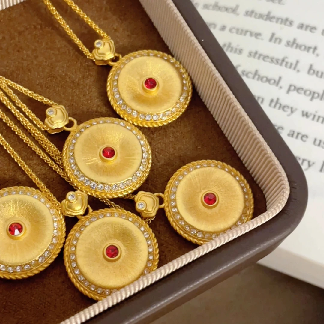 铜合金项链 新中式古法鎏金精工轻奢丝绒拉丝工艺如意平安扣项链