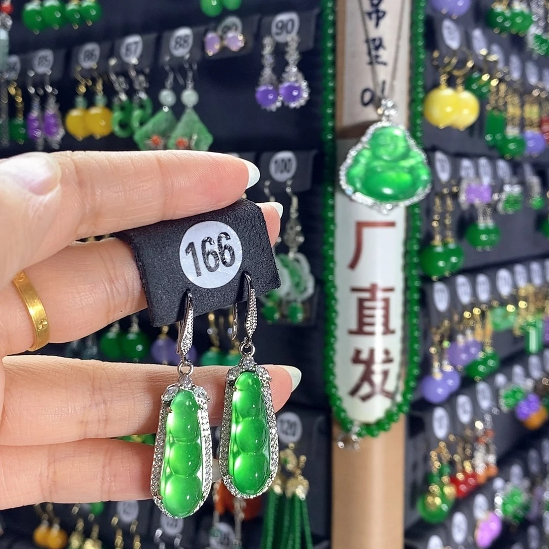 翡翠银S925镶嵌耳饰166