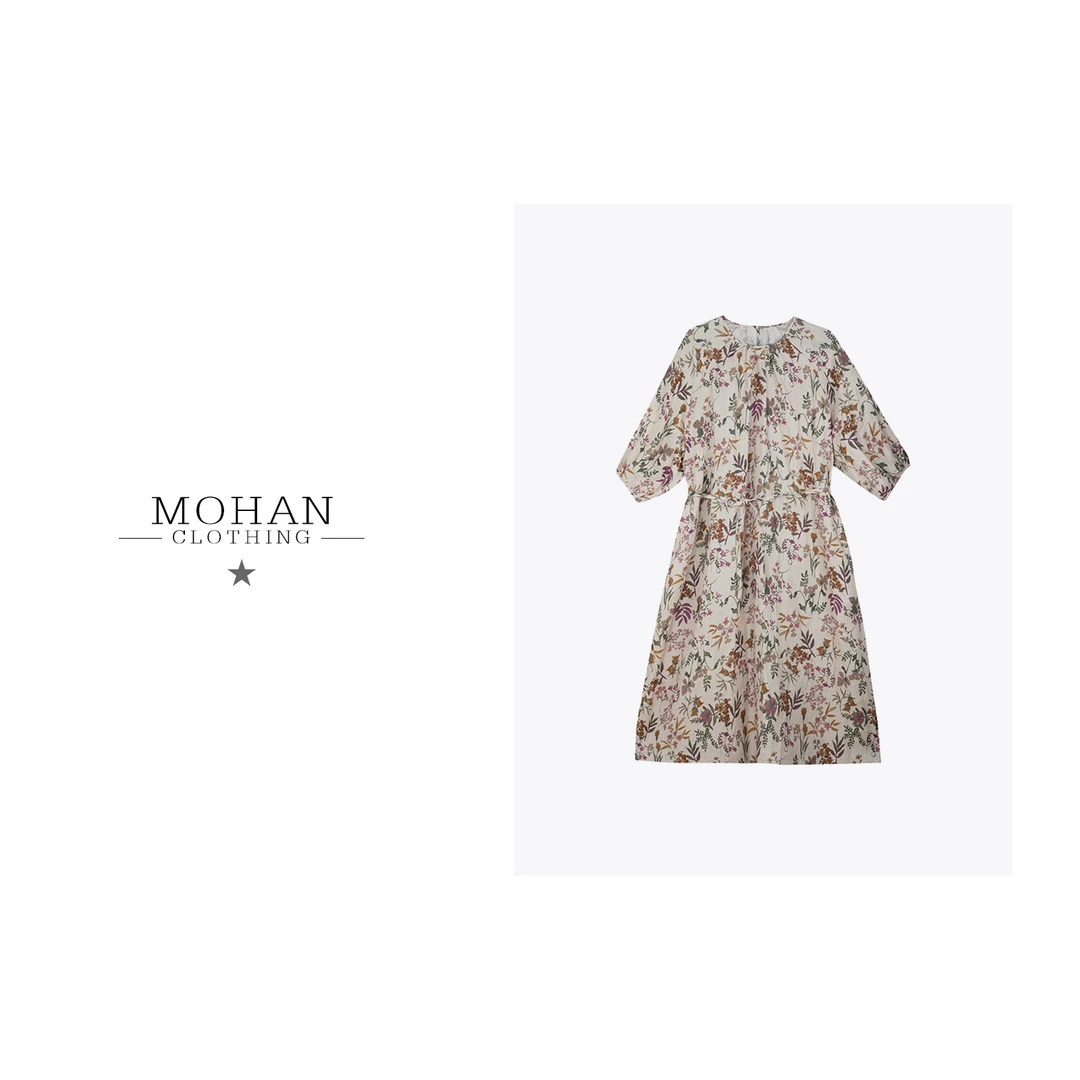 CLOTHING/墨含高奢时尚气质优雅百搭夏季新款亚麻连衣裙FM2501