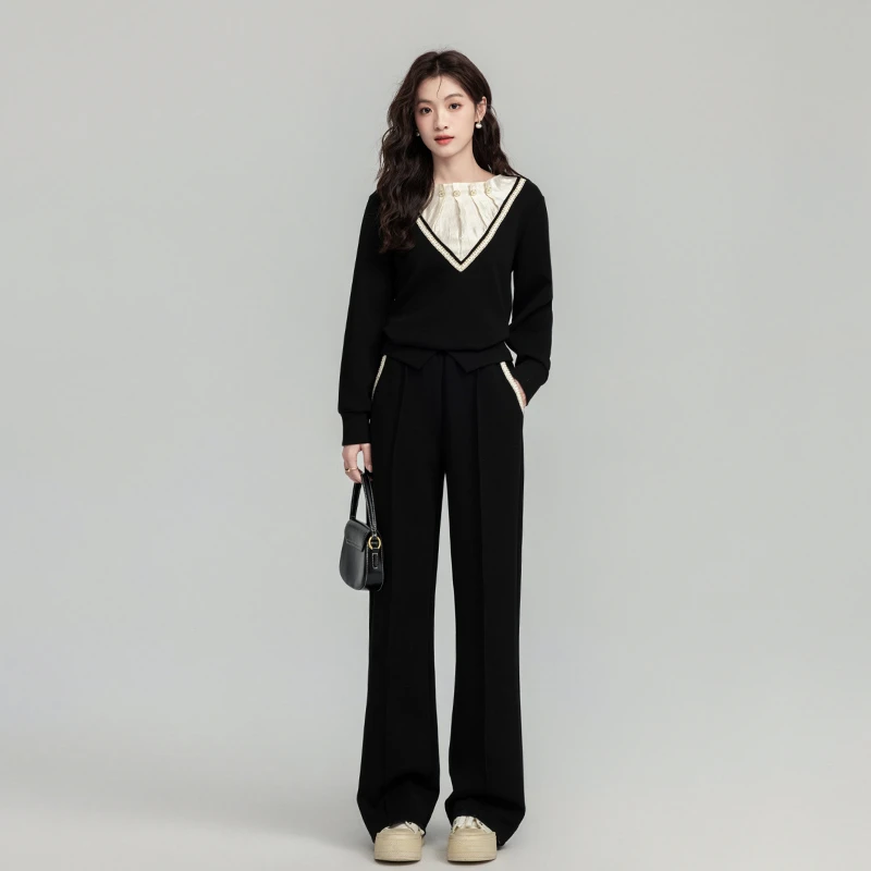 2025超火春装新款时尚减龄气质休闲运动卫衣阔腿裤两件套装女洋气