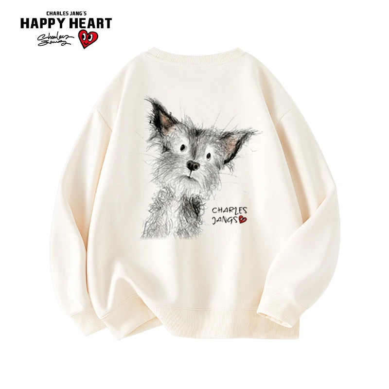 查尔斯桃心 印花圆领卫衣男女同款情侣百搭休闲宽松潮流时尚