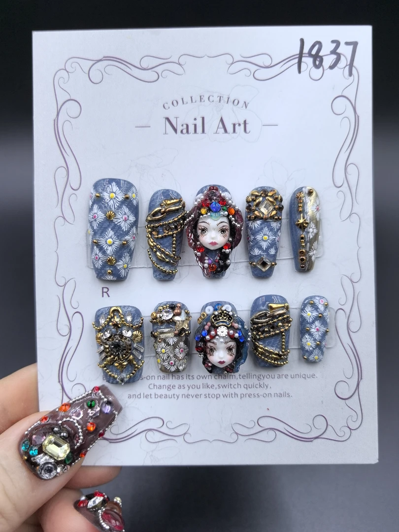 安夏 绒花境 长梯 全手工穿戴甲贴片重工独特娃娃款