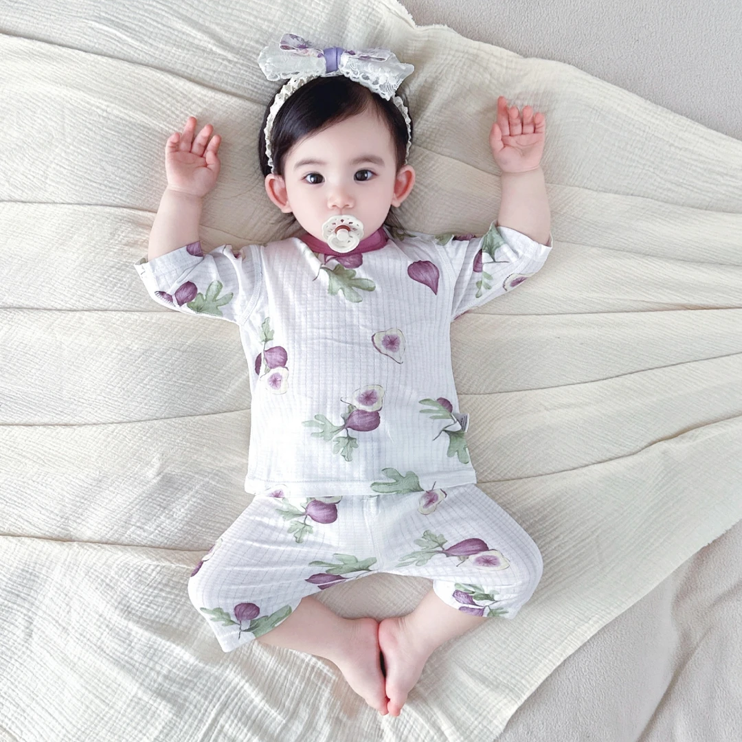 婴儿衣服夏季纯棉分体短袖套装薄款无骨宽松衣服宝宝家居睡衣a类