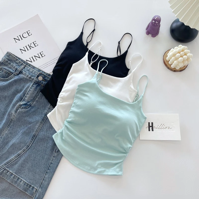 清新甜美薄荷绿吊带背心女夏季显白修身性感美背马卡龙小上衣女Y