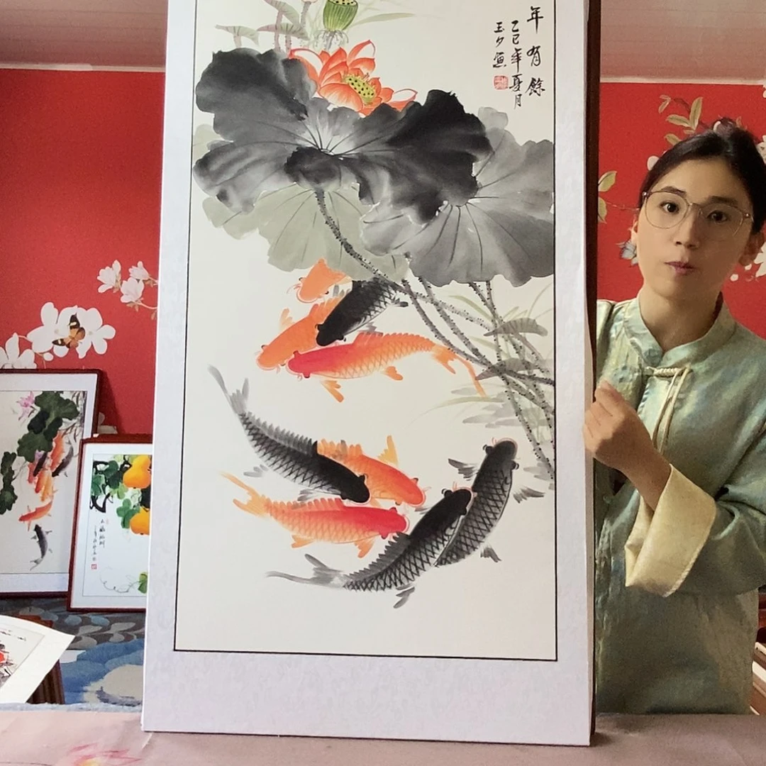大***3国画手写手绘国画作品带框包邮62✖️122