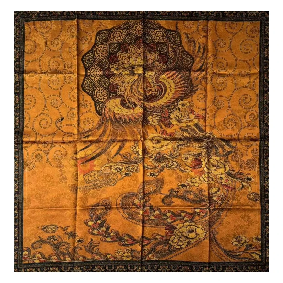 丝纡---凤求凰 30姆米玫瑰金丝香云纱桑蚕丝105*105围巾披肩