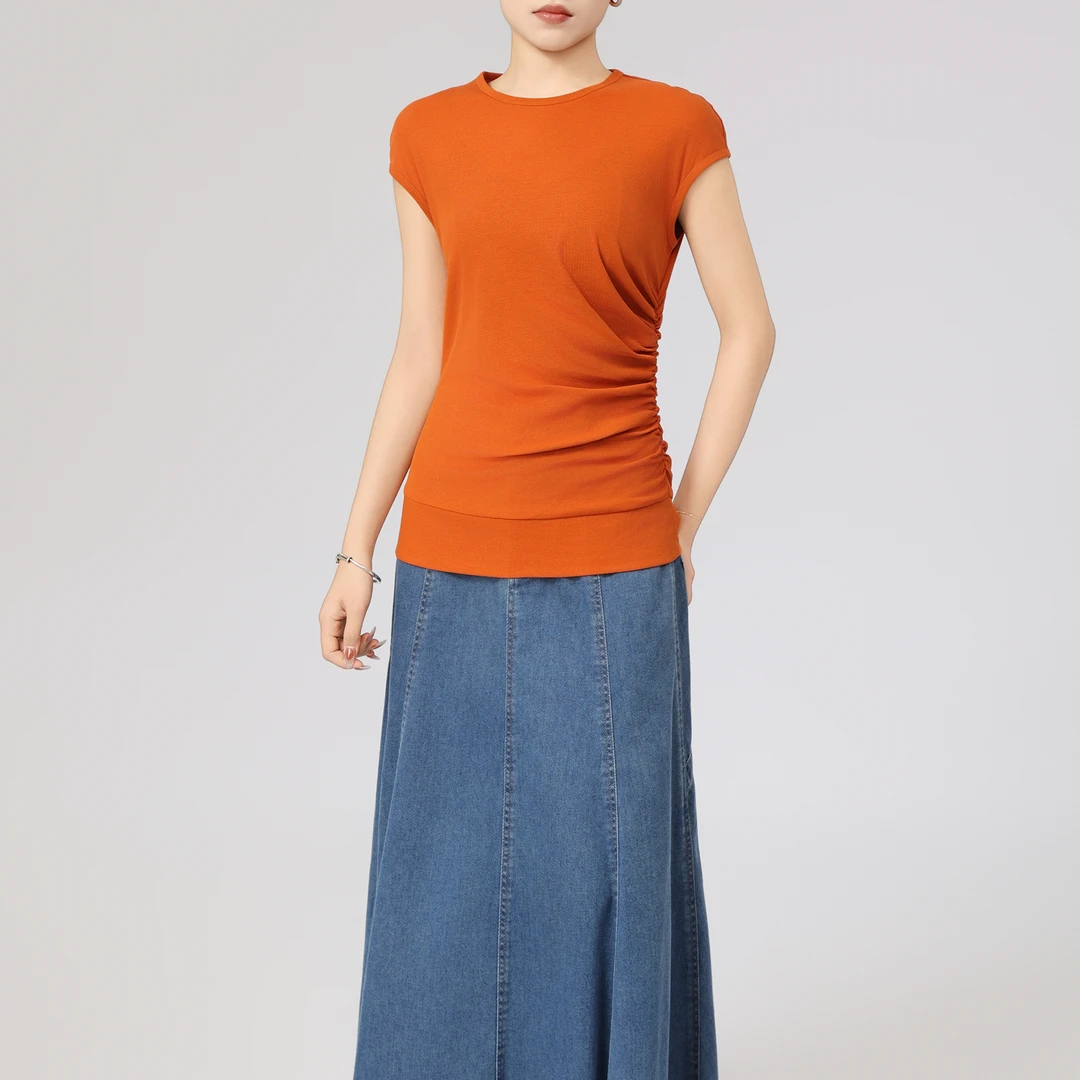 AMASS/阿玛施 新款纯棉休闲上衣时尚百搭显瘦圆领短袖t恤5300615