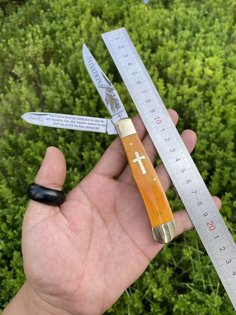 拍品牛骨柄染色纪念款口袋刀家用水果刀