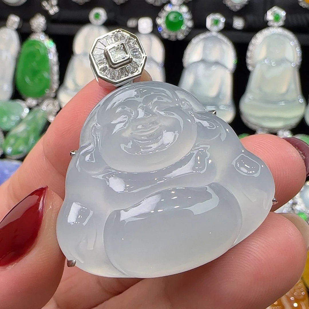 颈饰18K金镶嵌翡翠天然翡翠