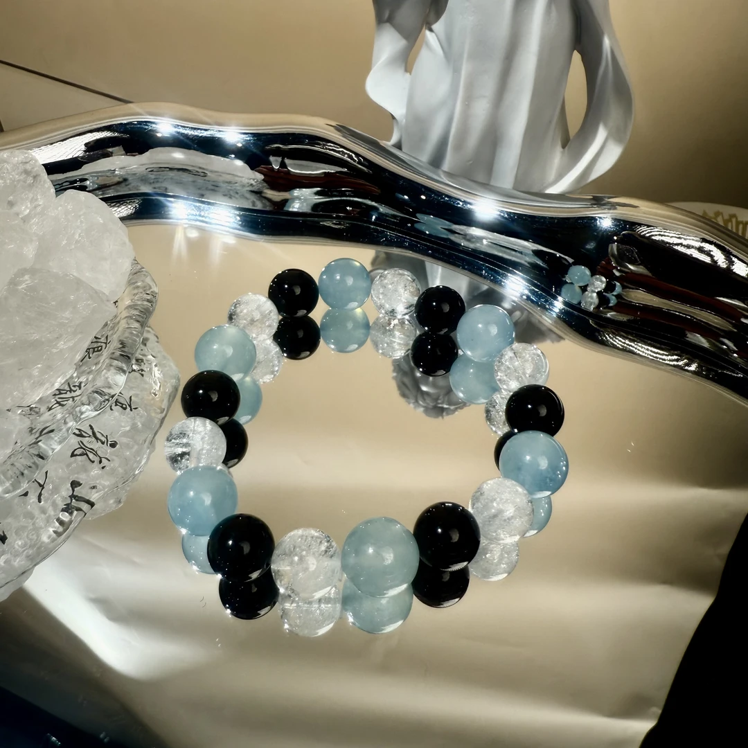 【顺风顺水】海蓝宝+黑曜石+白水晶沟通情绪消负能收藏级多样化