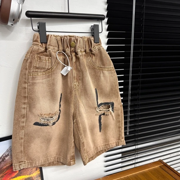 3858男女童休闲时尚潮流百搭洋气夏季破洞牛仔短裤