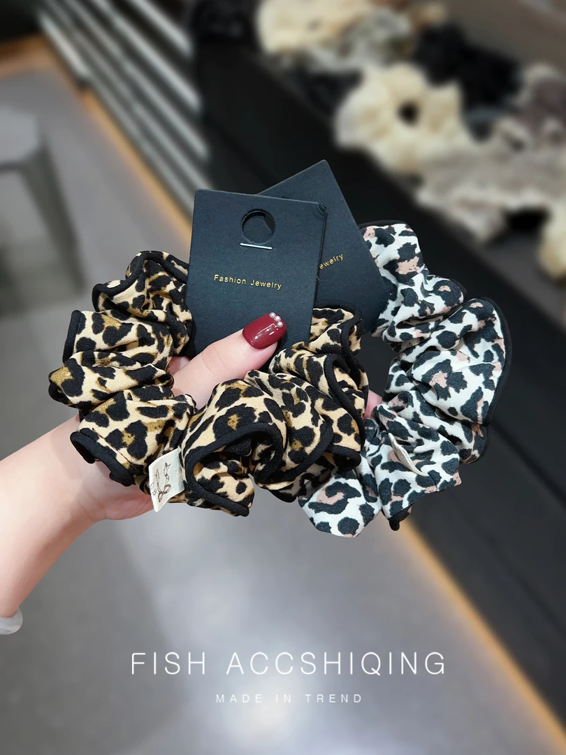 韩系时尚豹纹大肠发圈女2025新款高级感气质低马尾丸子头绳不伤发
