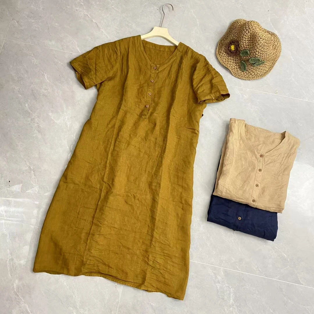 纯色半开圆领长裙