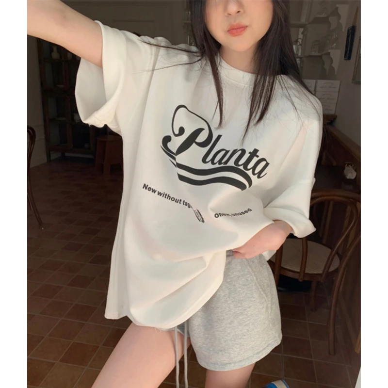 美式字母印花圆领短袖T恤女夏季小众设计感宽松显瘦百搭上衣ins潮