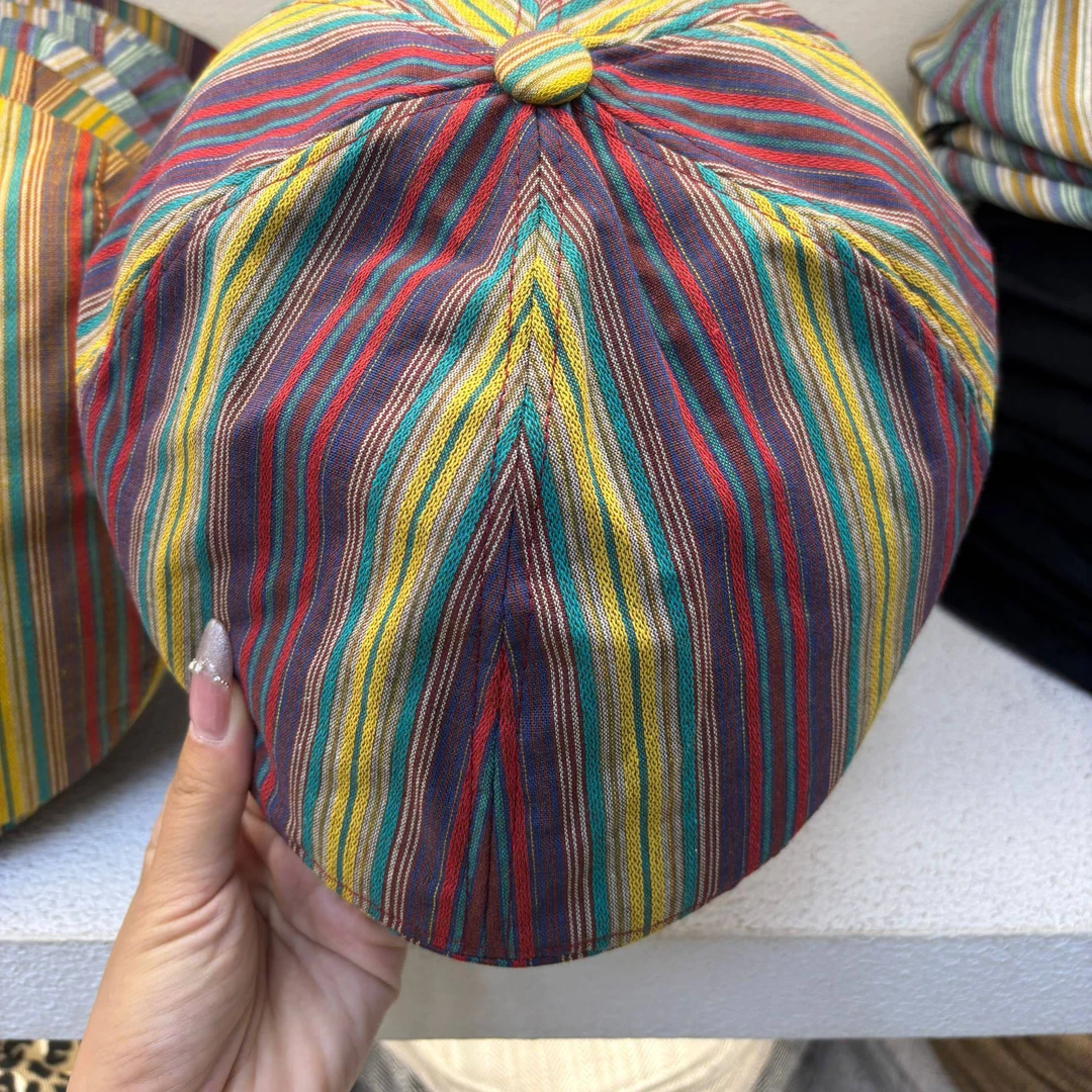 2025年新款春秋薄款小众条纹前进帽遮阳大头围贝雷帽休闲鸭舌帽女