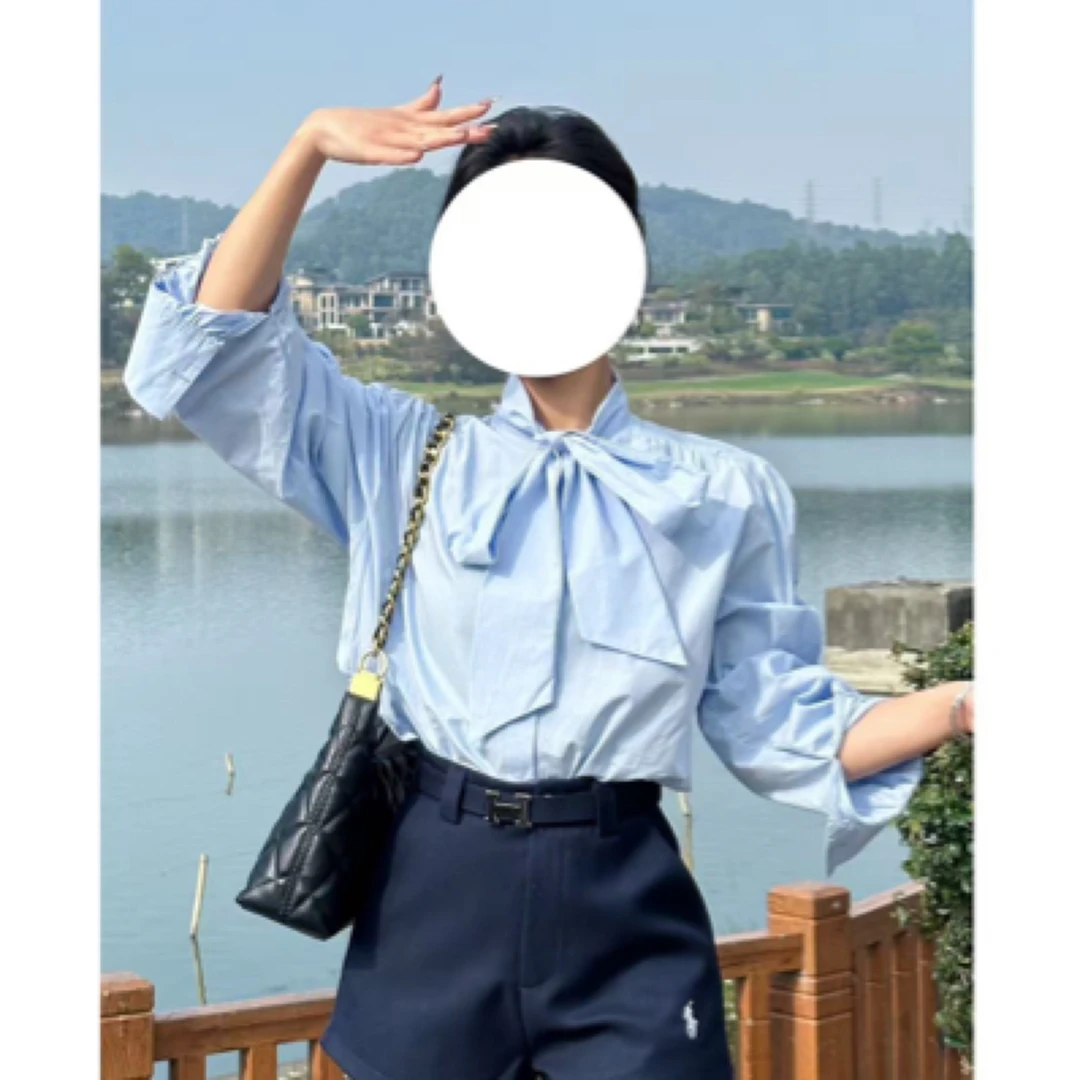 NM【优雅女人】春款气质绑带蝴蝶结衬衫（水洗棉）