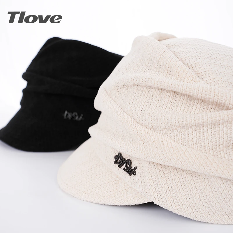 9832日系文艺鸭舌帽女士秋冬季新款户外短檐布帽子褶皱逛街太阳帽