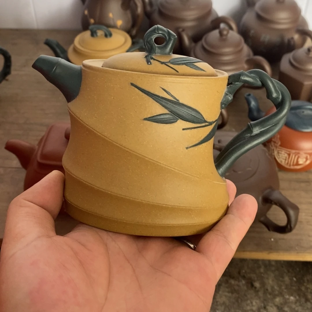 茶壶紫砂老段泥双色挺竹