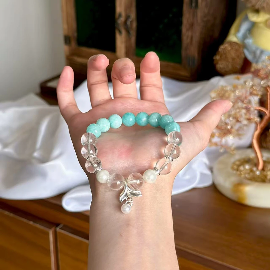 【人鱼泪】10mm天河石＋10mm白水晶手串原创设计天然水晶