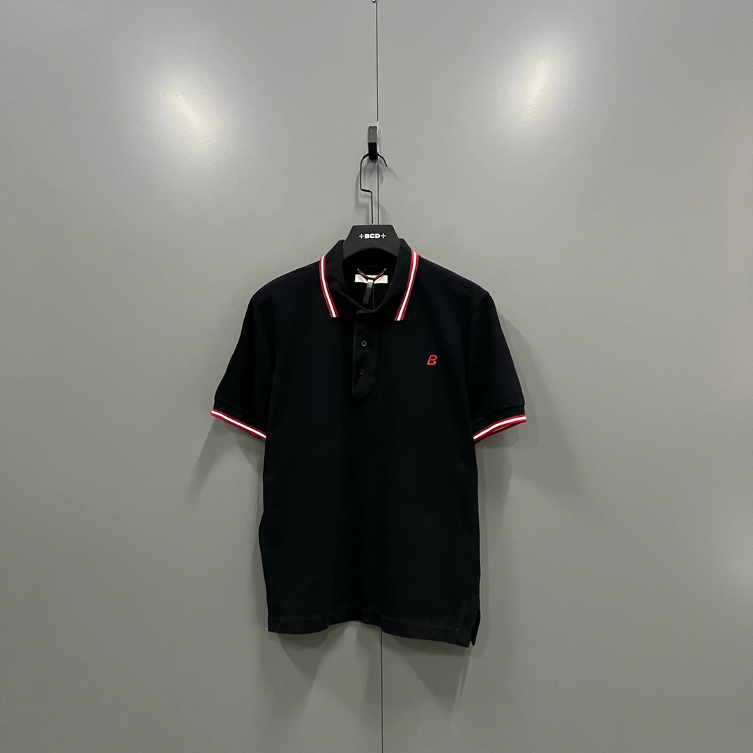 95新 maje （mm）BALLY 巴利 领口条纹字母刺绣polo衫 40码