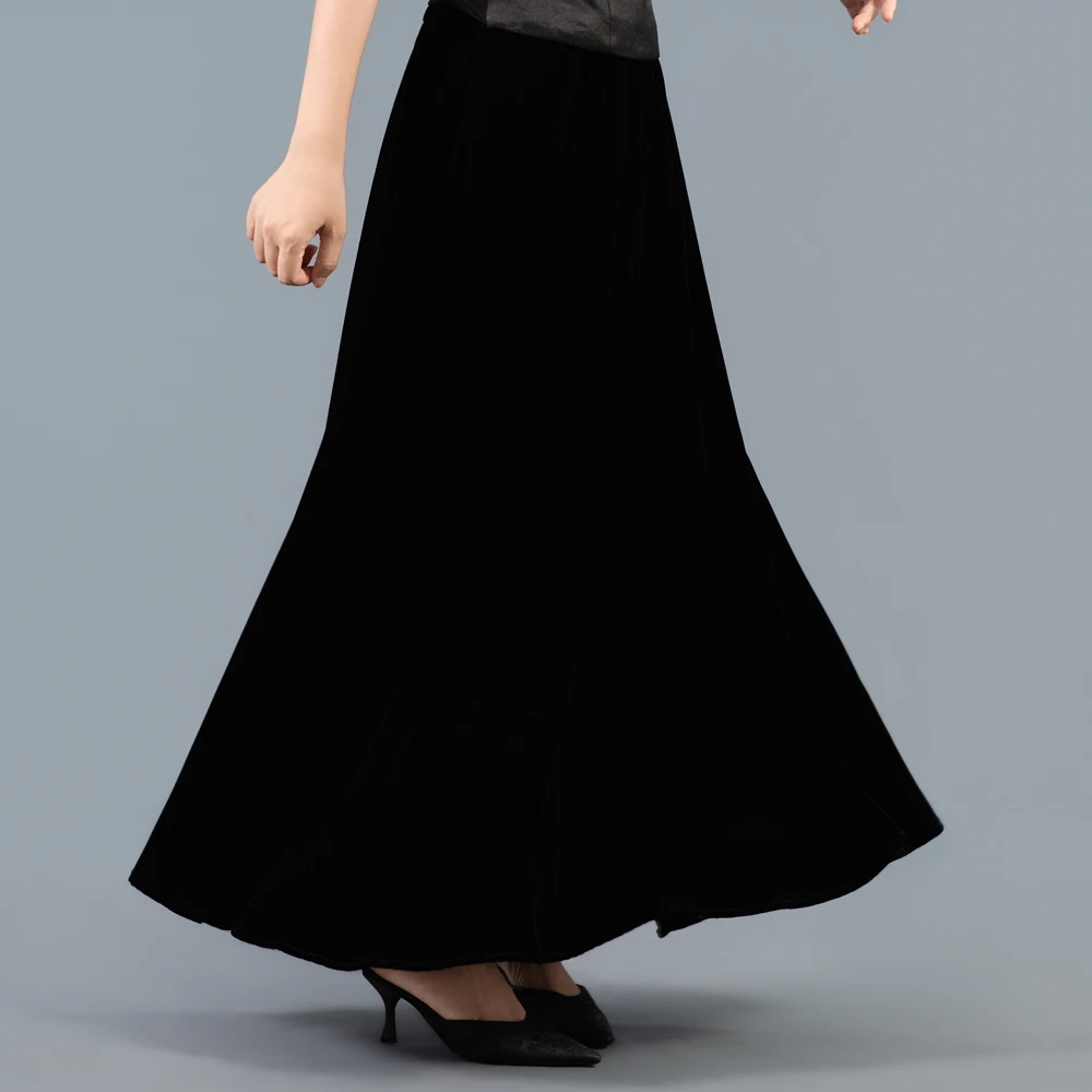 【花铃入梦】真丝丝绒中国风高腰长裙轻熟风A型半身裙清凉感新中式