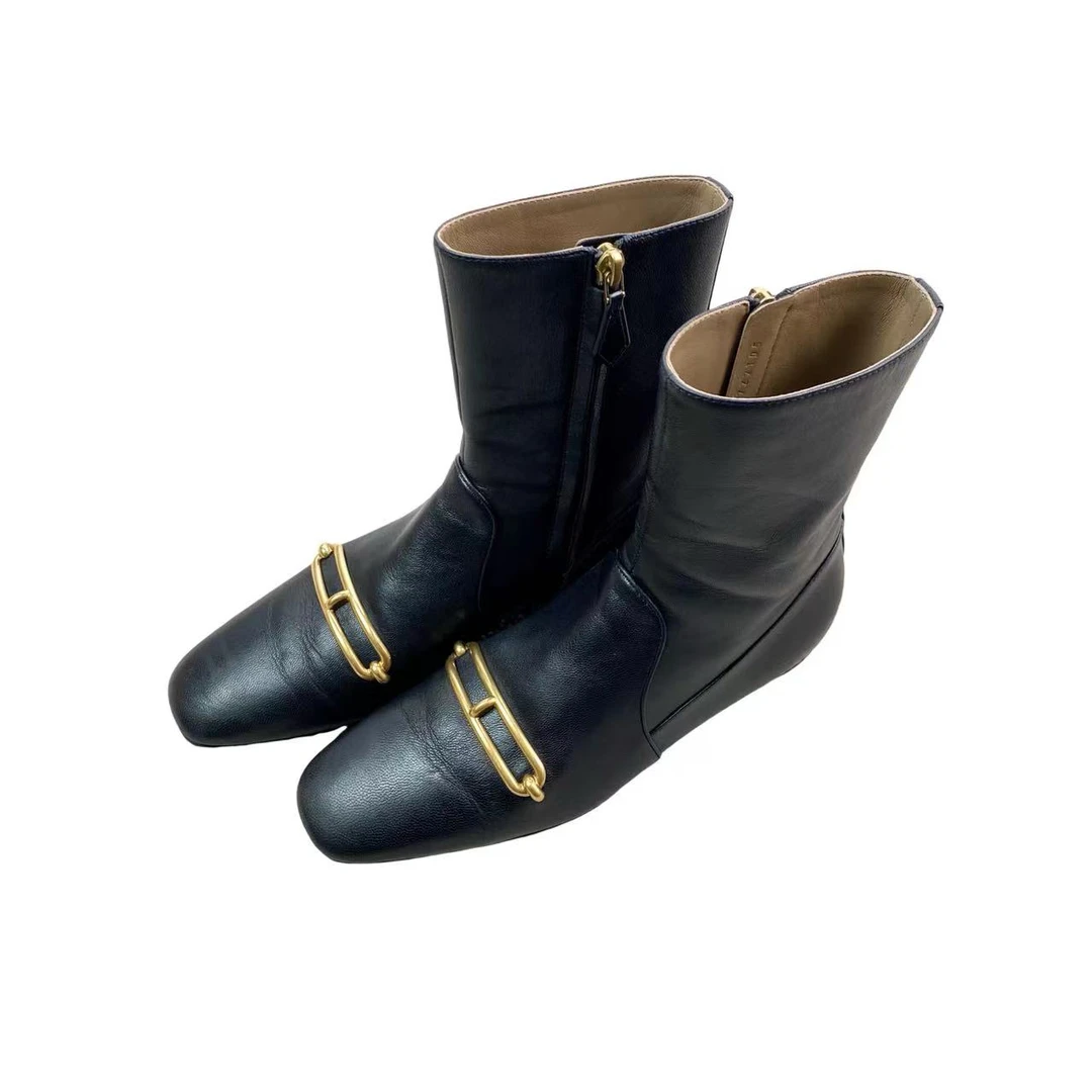 95新 Hermes/爱马仕 aa零九一七 山羊皮户外休闲短靴 36码