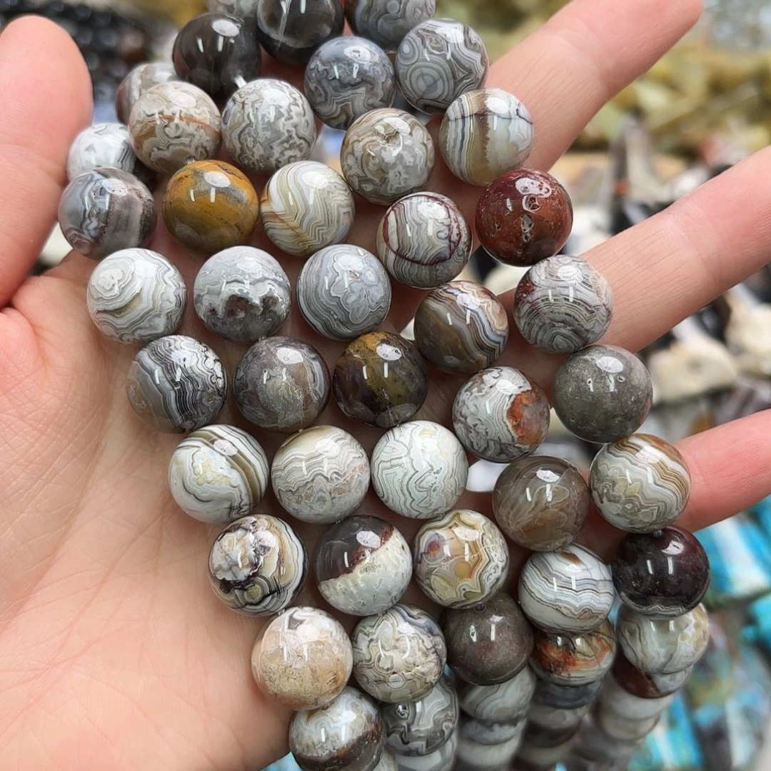 玛瑙/玉髓未镶嵌珠宝半成品卡14墨西哥疯狂玛圆珠一条