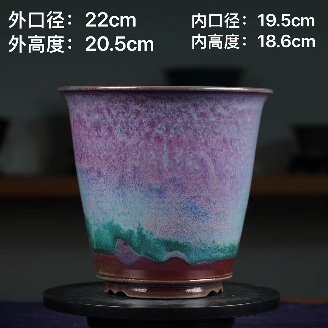 纯手工原矿高温紫釉窑变撇口高盆花盆高端盆景花盆微型花盆