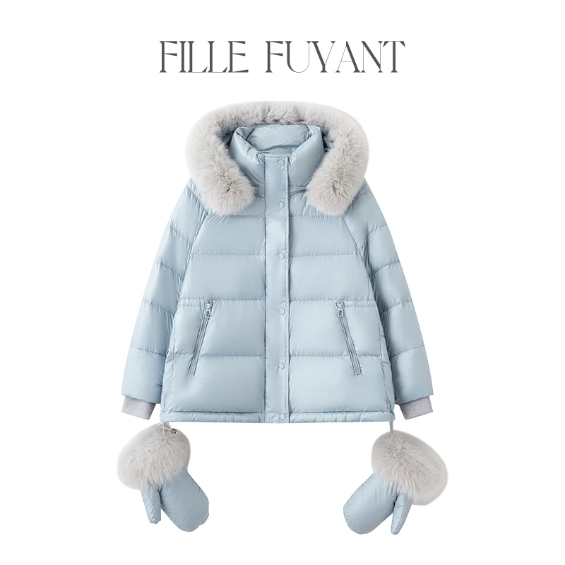 AILIER“暖冬精灵”冬季新款赵露思同款90白鹅绒时髦保暖加厚羽绒服