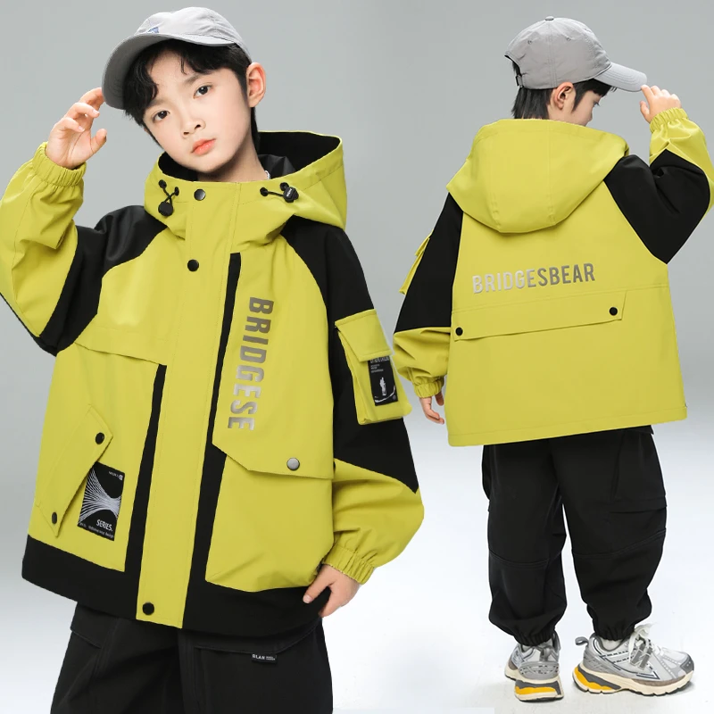 男童外套冲锋衣春款2025新款儿童韩版风衣中长款中大童连帽男孩潮