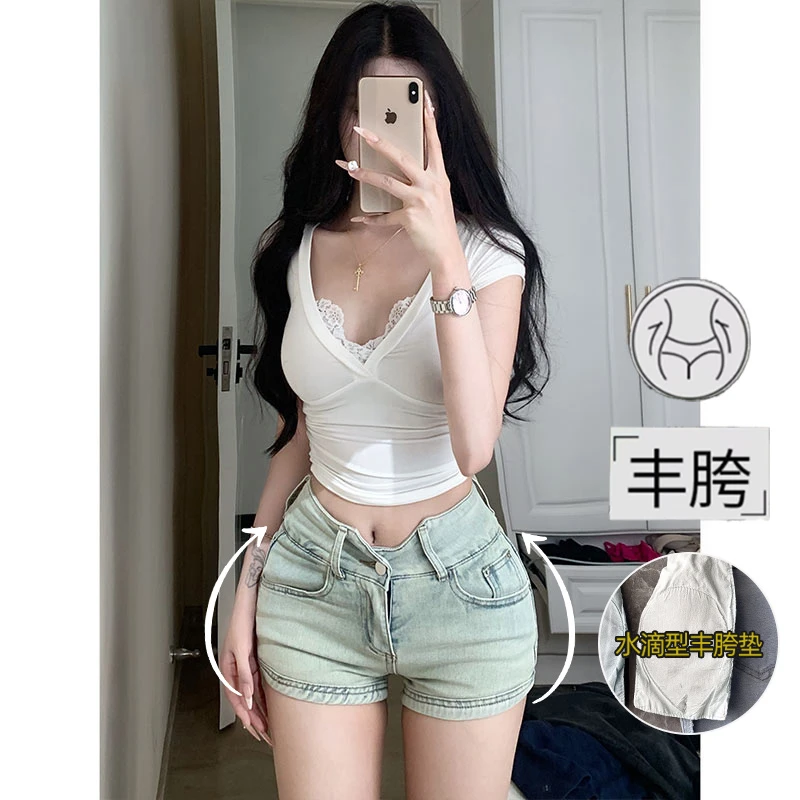 紧身丰胯牛仔短裤女2025秋季新款后拉链设计高腰弹力显瘦性感热裤